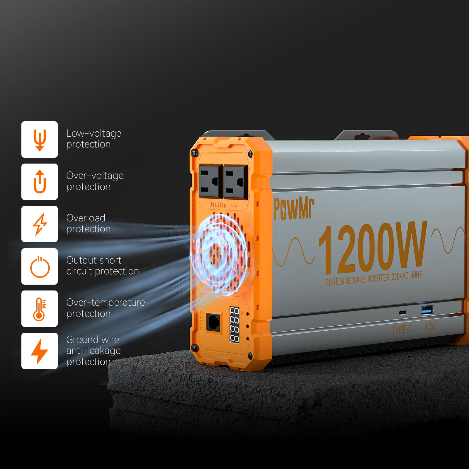 1200w 12vdc 110vac solar off-grid power inverter protections