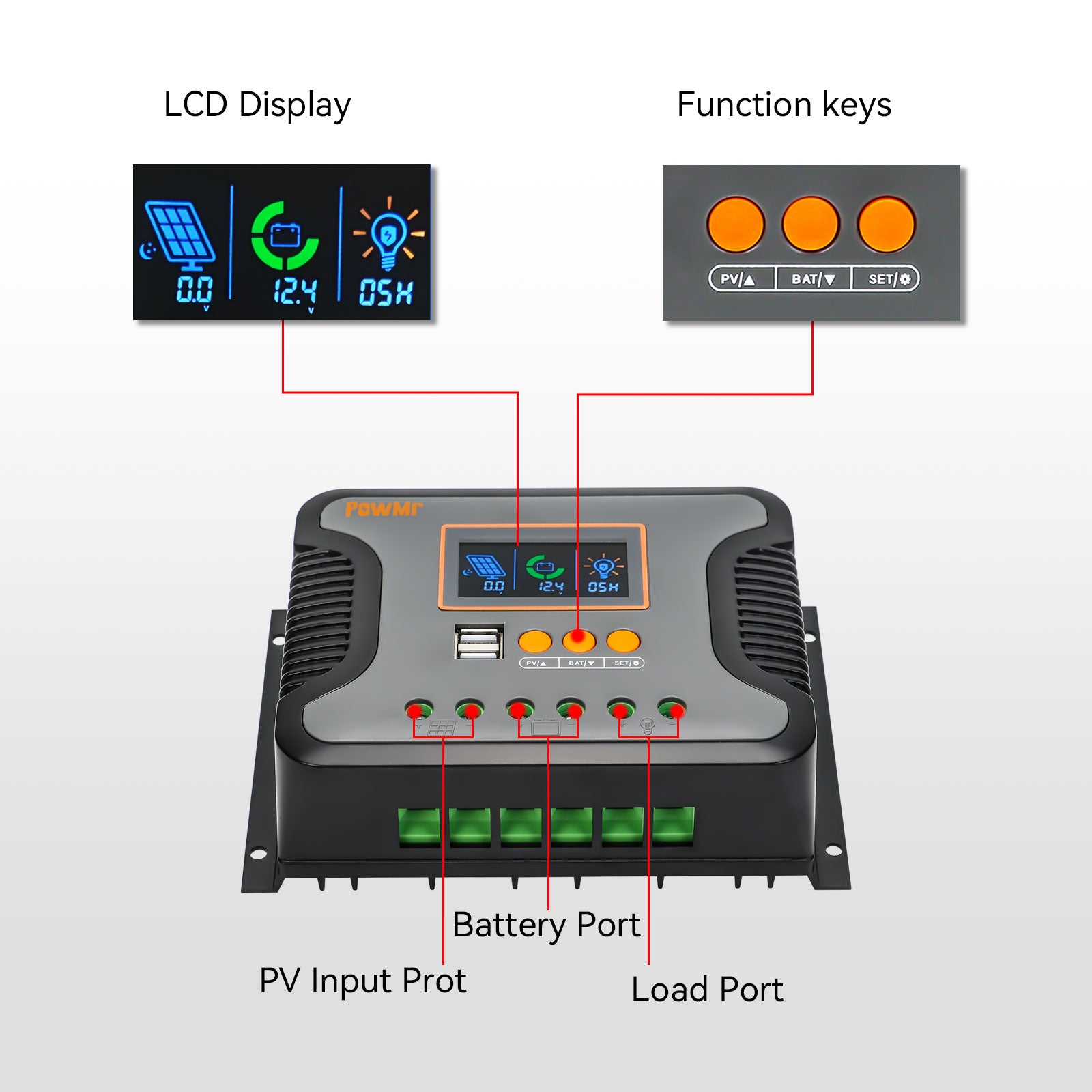 lcd display of 30a pwm solar charge controller