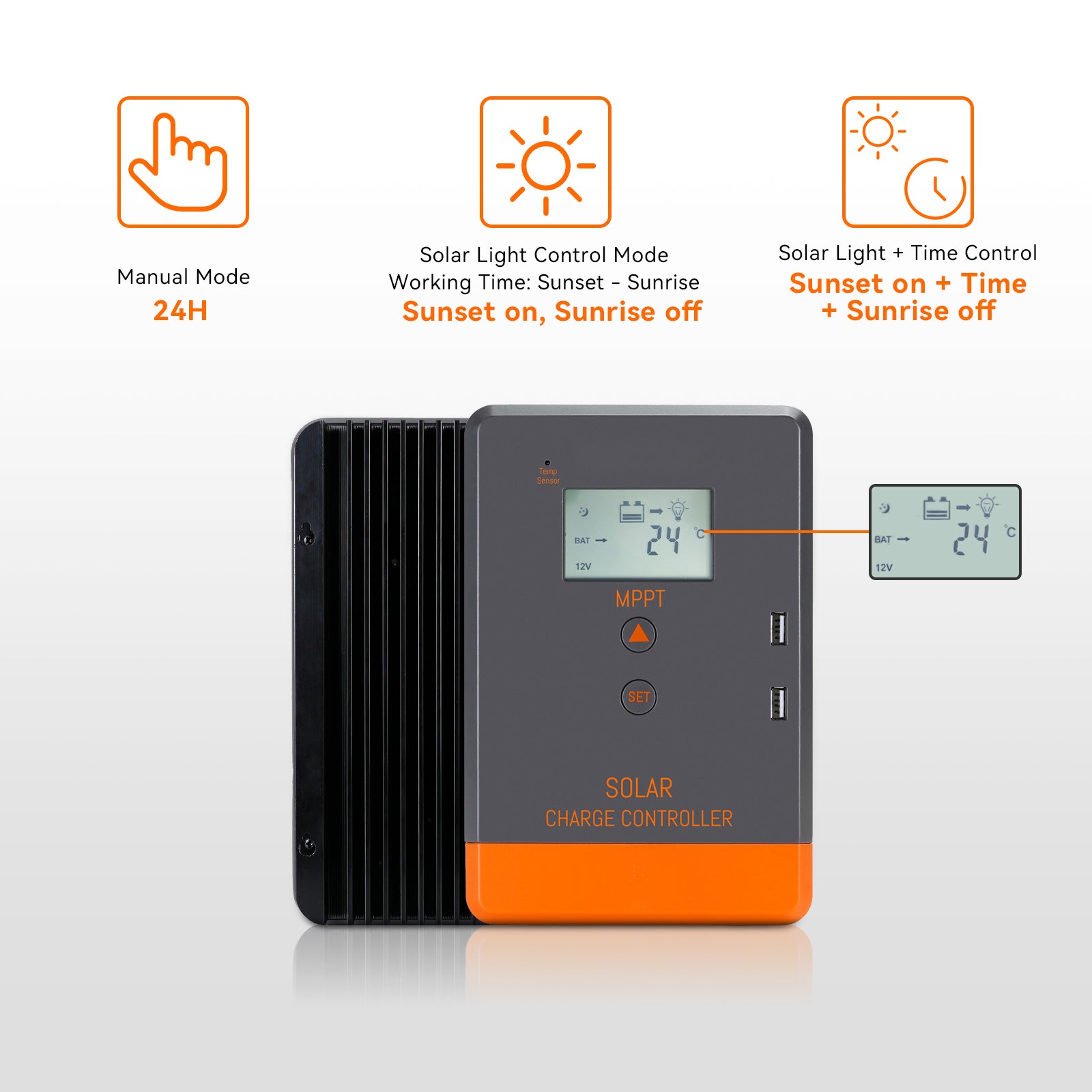 MPPT solaar charge controller with timer