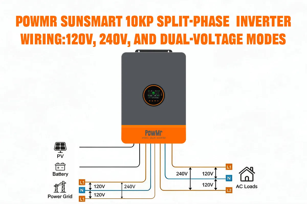PowMr SunSmart Split-Phase 10KP Inverter Wiring: 120V, 240V, and Dual-Voltage Modes