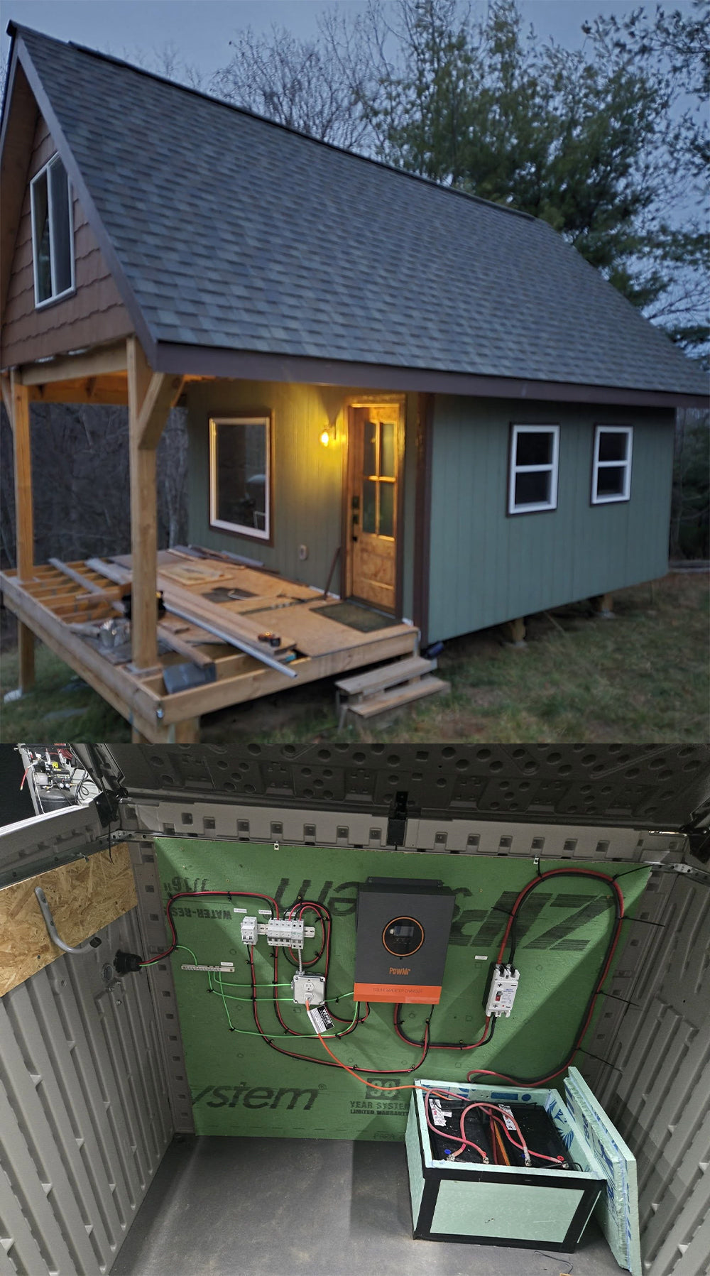 off grid cabin with 3200w inverter and 4.8kwh batteries