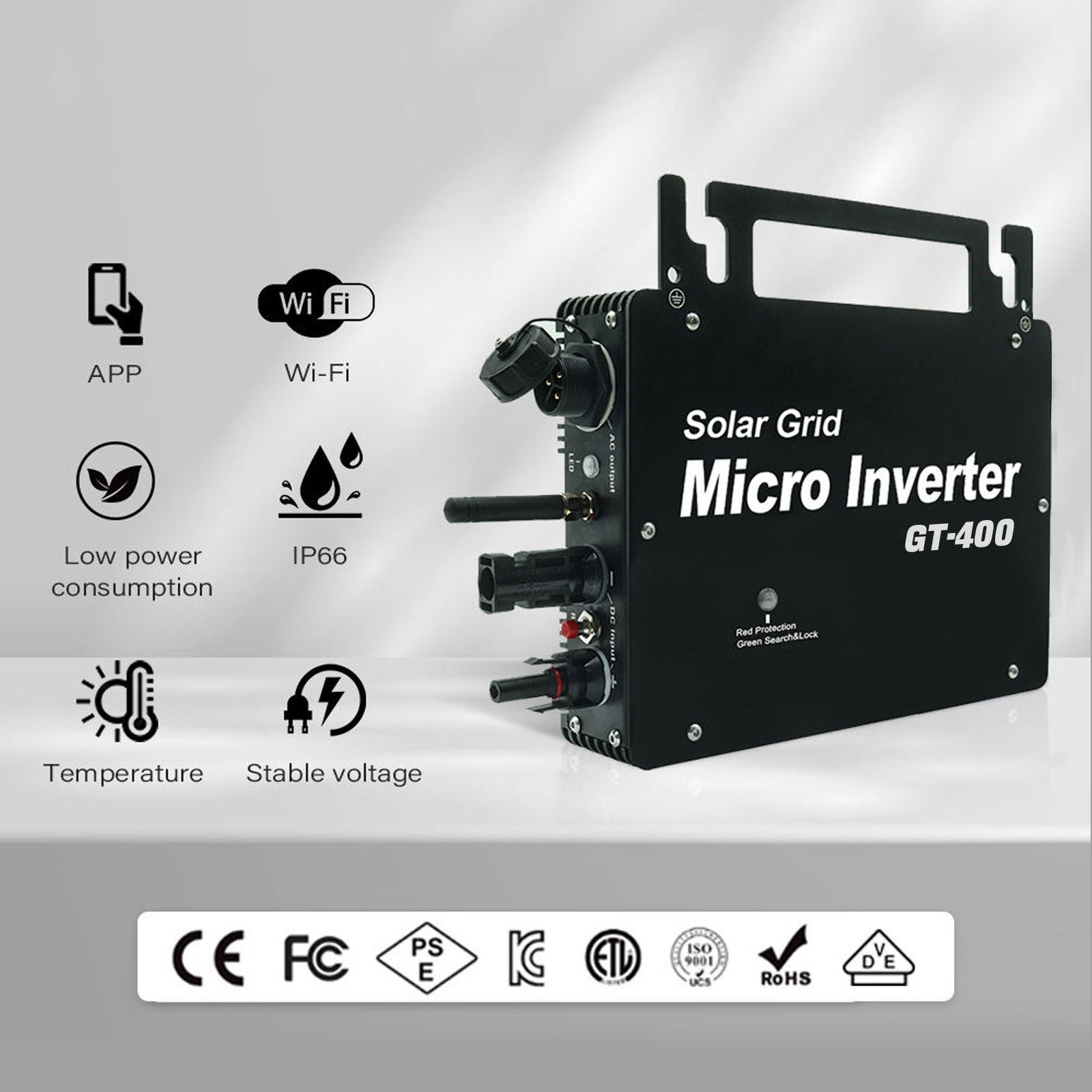 Hamgeek Micro Grid Tie Inverter, 400 W Inverter Solar Micro Inverter, IP65  Waterproof WiFi Control, Automatic Identification AC Output Micro Inverter