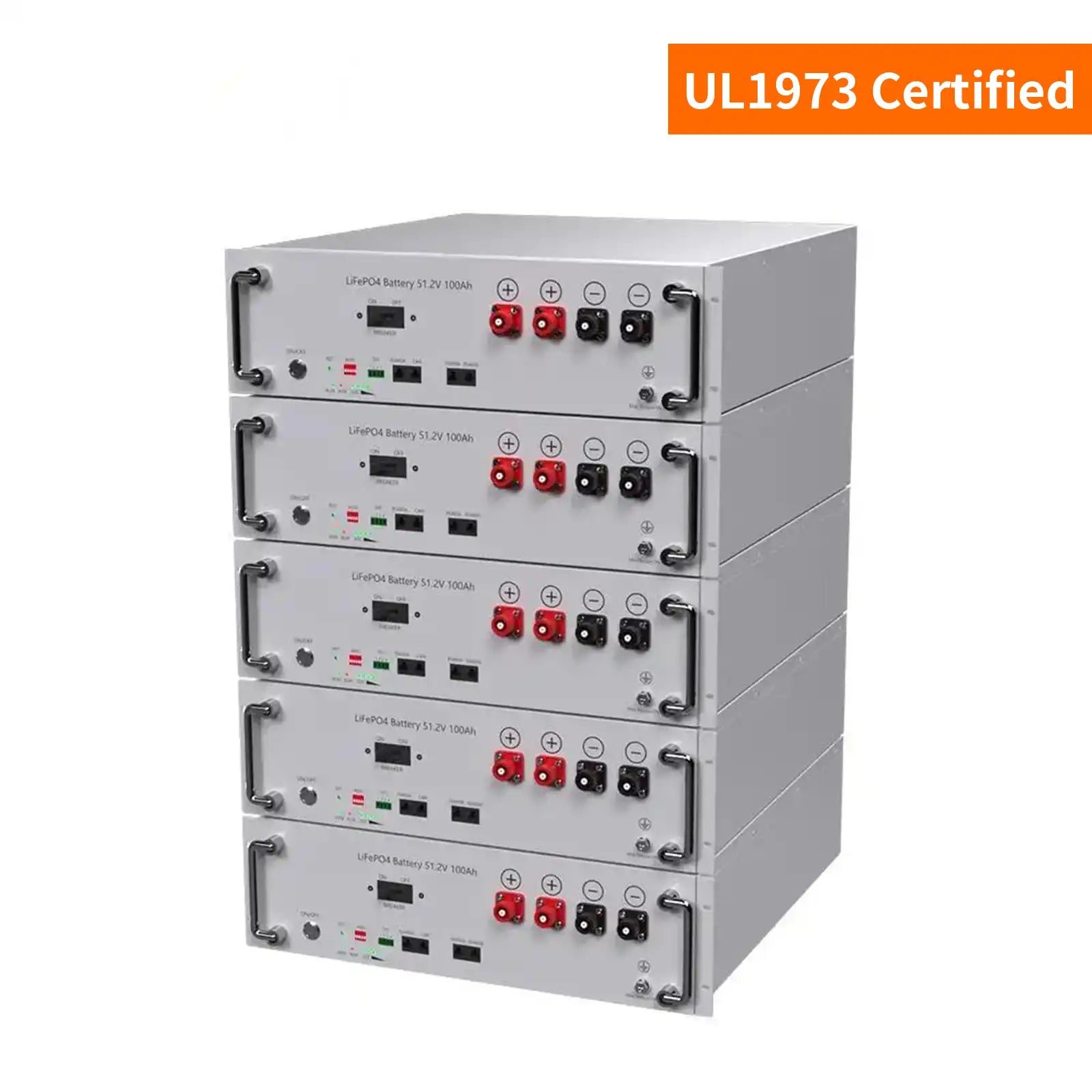 100Ah 51.2V Stackable Lithium Battery with 100A Max Charging Discharging Current UL1973 Certified