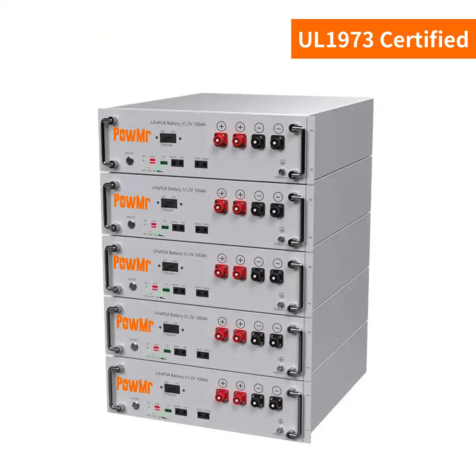 Batería de litio apilable de 100Ah 51.2V con corriente máxima de carga y descarga de 100A, certificada UL1973
