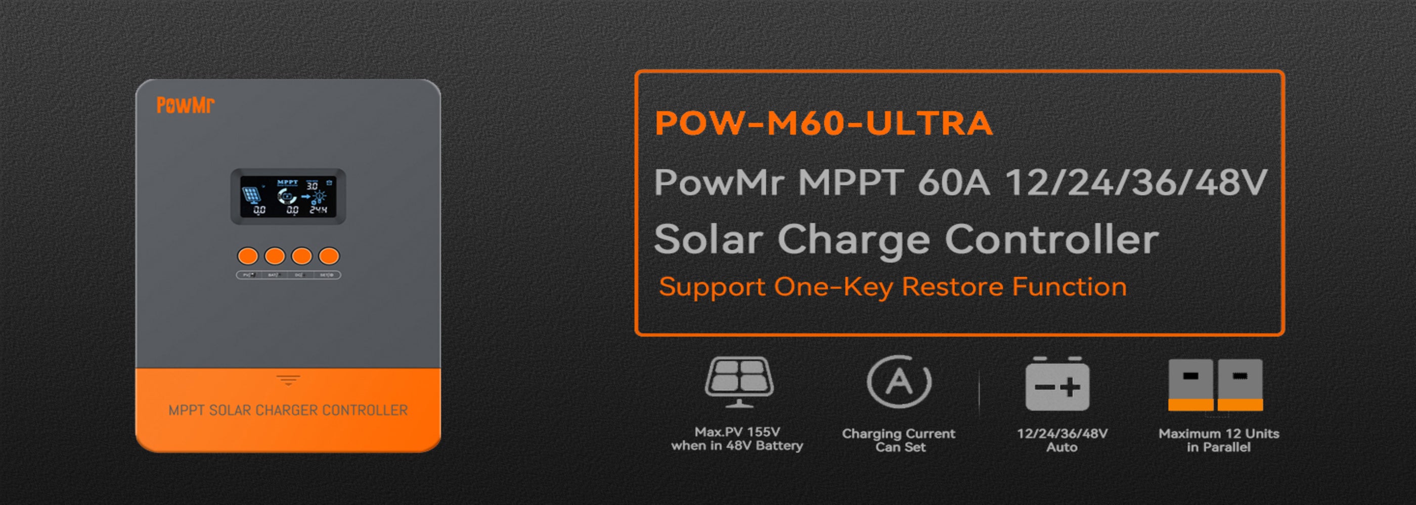 60A MPPT Solar Charge Controller 12–48V Parallel System – PowMr