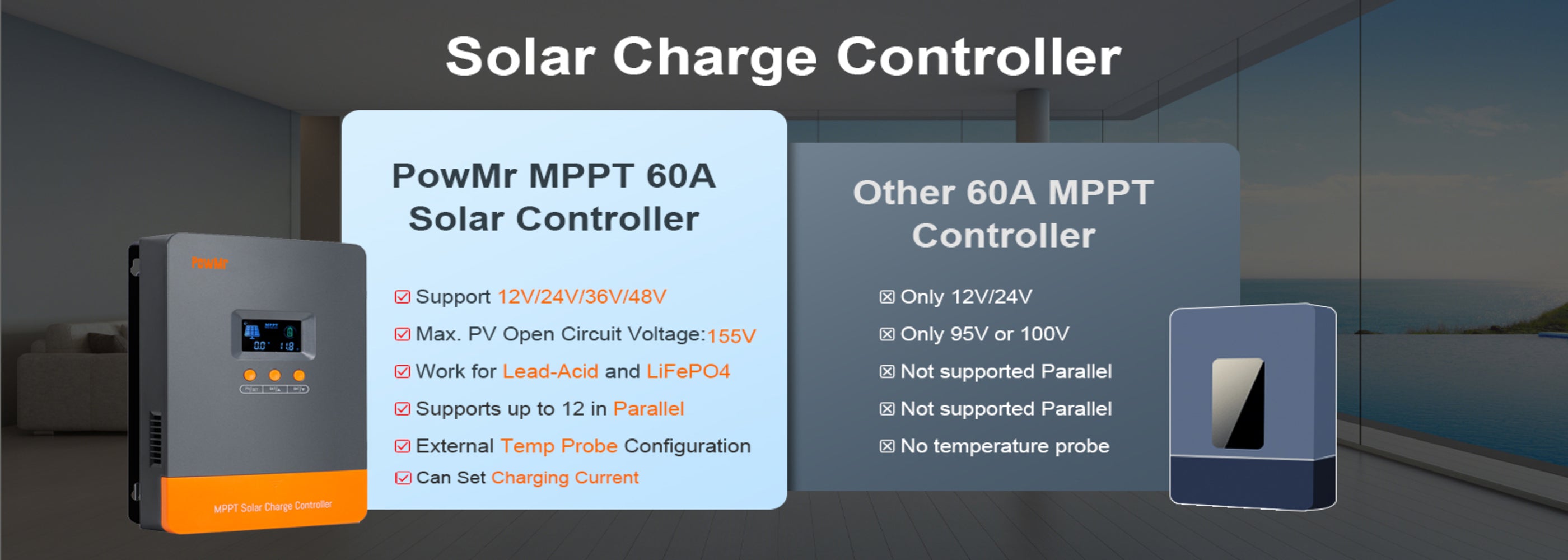 60A MPPT Solar Charge Controller 12–48V Parallel System – PowMr