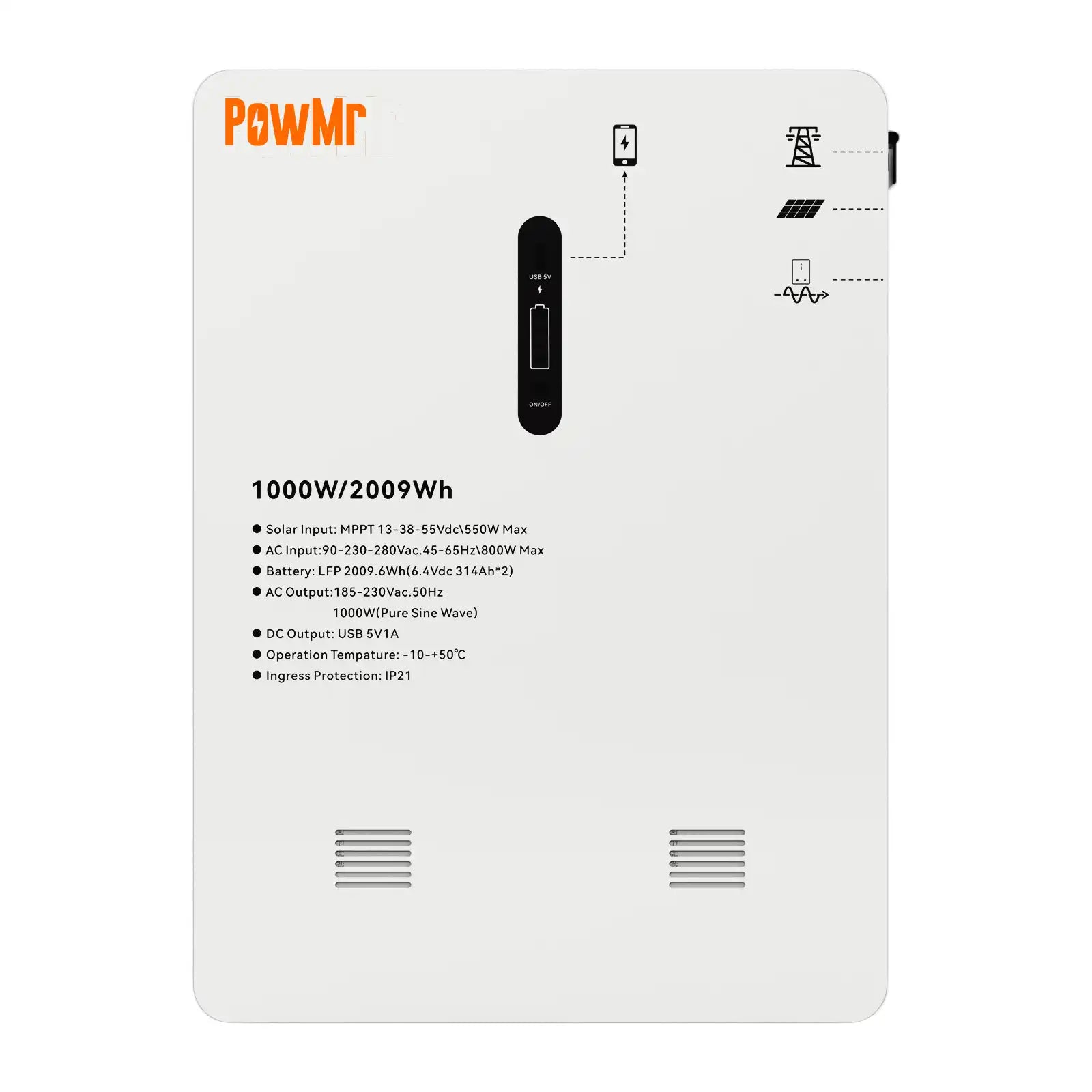 ระบบจัดเก็บพลังงานแบบพกพาอัลตร้าสลิมแบบครบวงจร 1000W 220V 2KWH  